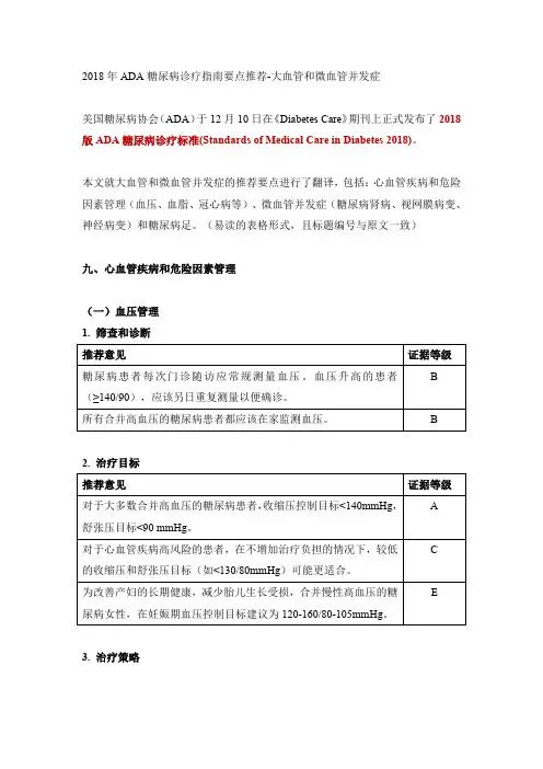 2018ADA糖尿病诊疗指南 - 大血管和微血管并发症