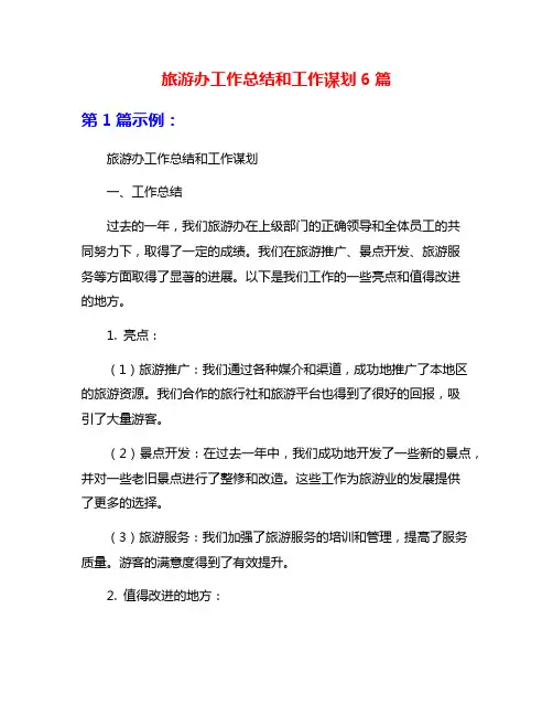 旅游办工作总结和工作谋划6篇