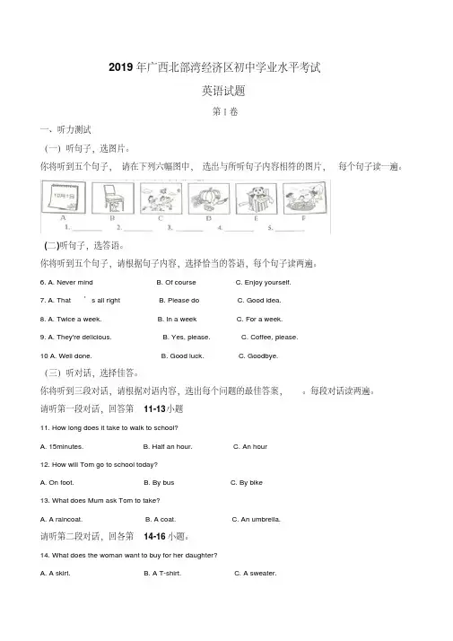 2019年中考真题精品解析英语(广西北部湾经济区卷)精编word版(解析版)