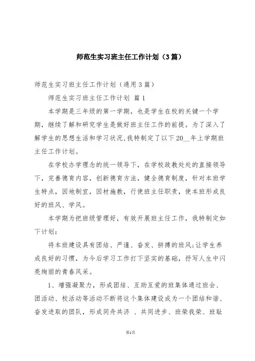 师范生实习班主任工作计划(3篇)