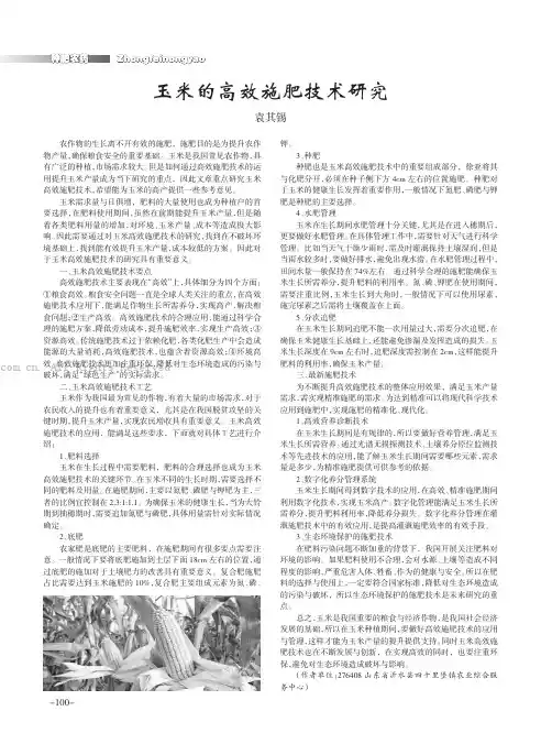 玉米的高效施肥技术研究