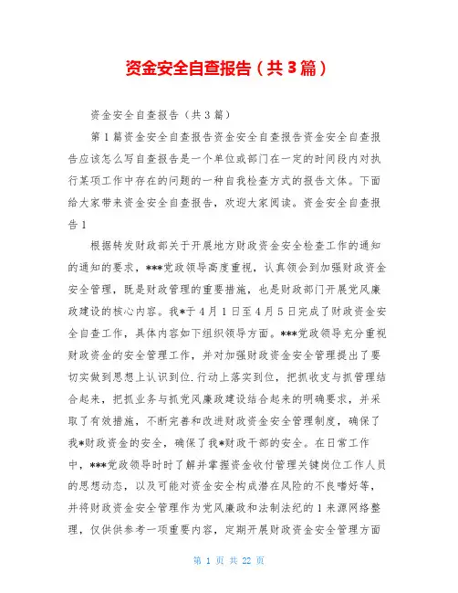 资金安全自查报告(共3篇)