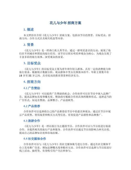 花儿与少年 招商方案