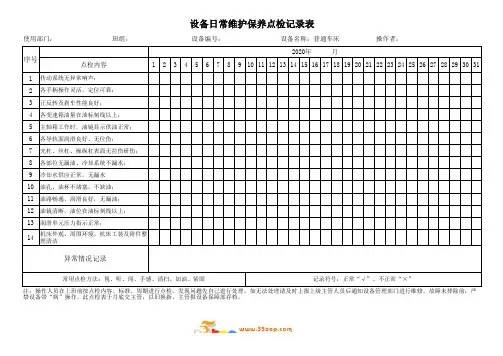 普通车床日常维护保养点检记录表