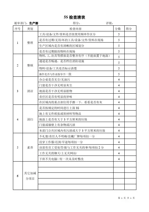 5S查核表(生产车间)