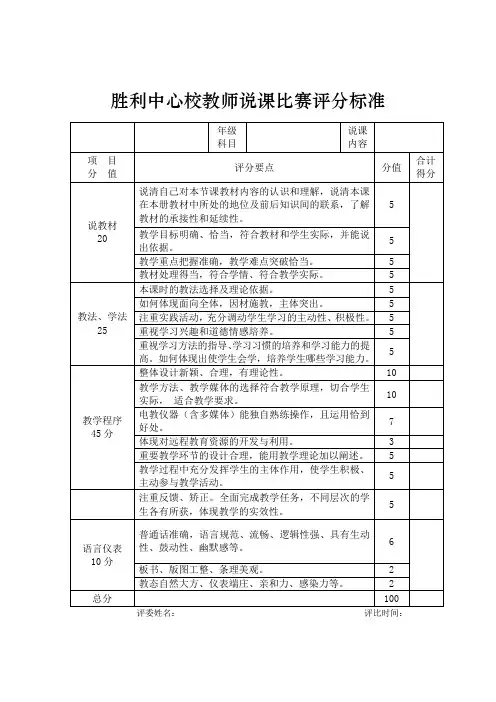 中小学教师说课大赛评分标准