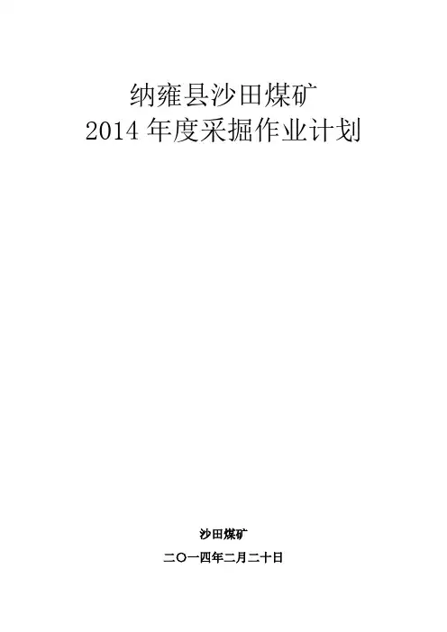 沙田煤矿2014年采掘接续作业计划说明