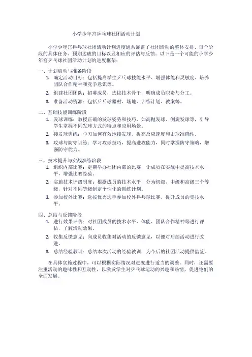 小学少年宫乒乓球社团活动计划