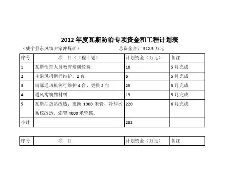 煤矿瓦斯治理专项资金投入计划[1]