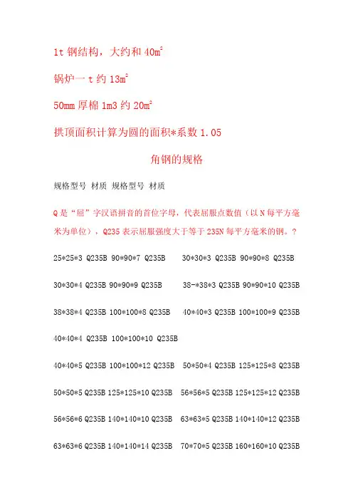 角钢,U型钢,工字钢的规格