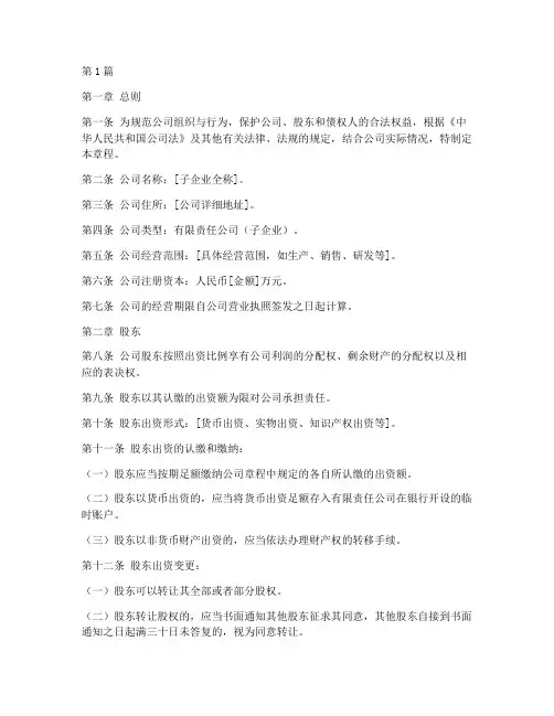 子企业公司章程(3篇)
