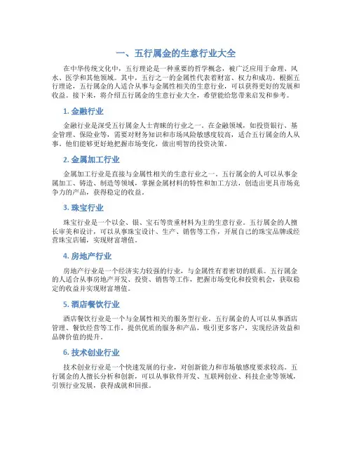 五行属金的生意行业大全