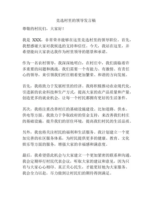 竞选村里的领导发言稿