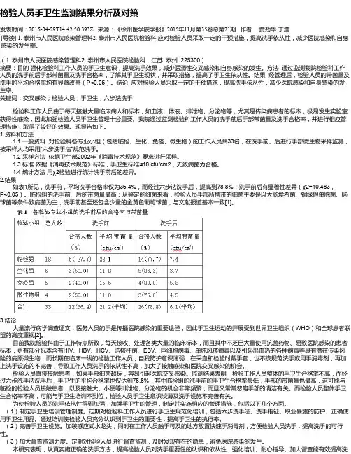 检验人员手卫生监测结果分析及对策