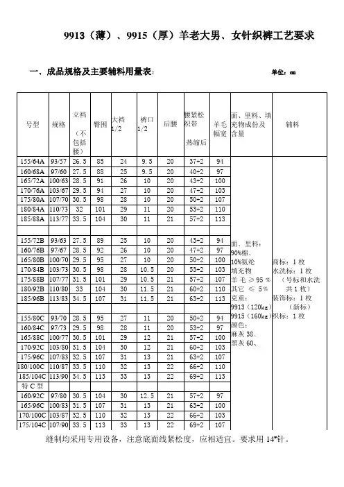 针织裤工艺要求1