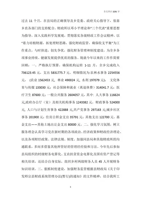 2019年乡镇财政所工作总结