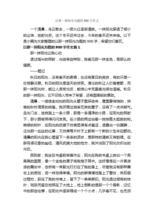 以那一抹阳光为题的900字作文_高考作文_