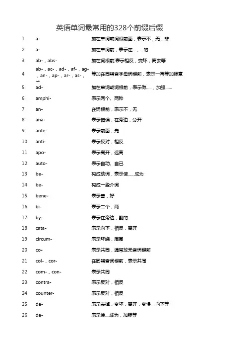 高考英语单词最常用的328个前缀后缀(打印版)
