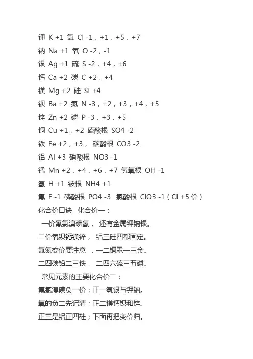 化学元素周期表1-36的化合价