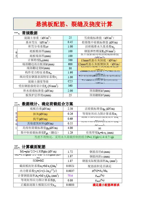 悬挑板结构计算Excel2003(新规范)