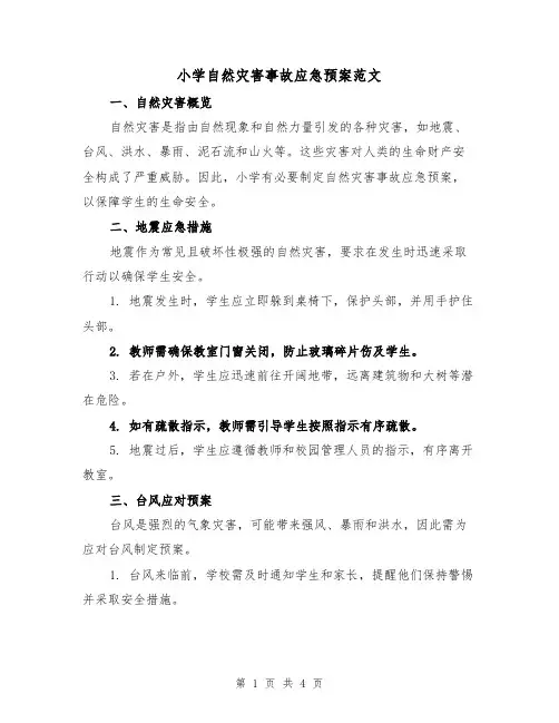 小学自然灾害事故应急预案范文（2篇）