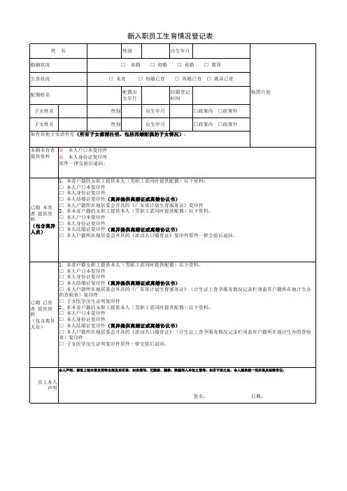 新入职员工计划生育情况登记表(模板)
