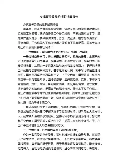 乡镇宣传委员的述职述廉报告