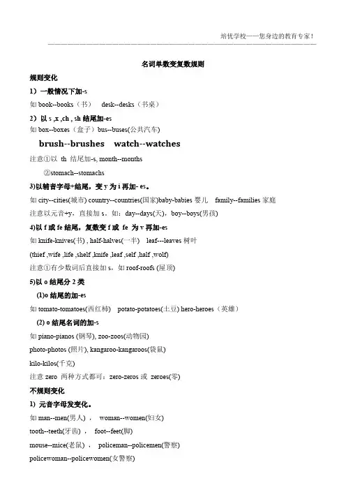 英语名词单复数变化规律及练习题