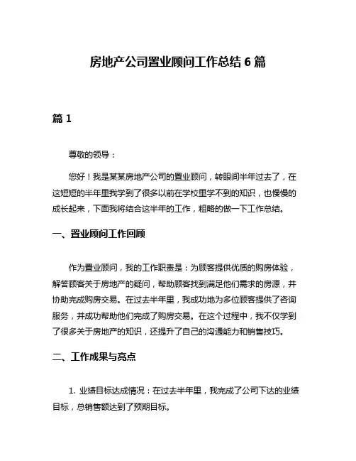 房地产公司置业顾问工作总结6篇