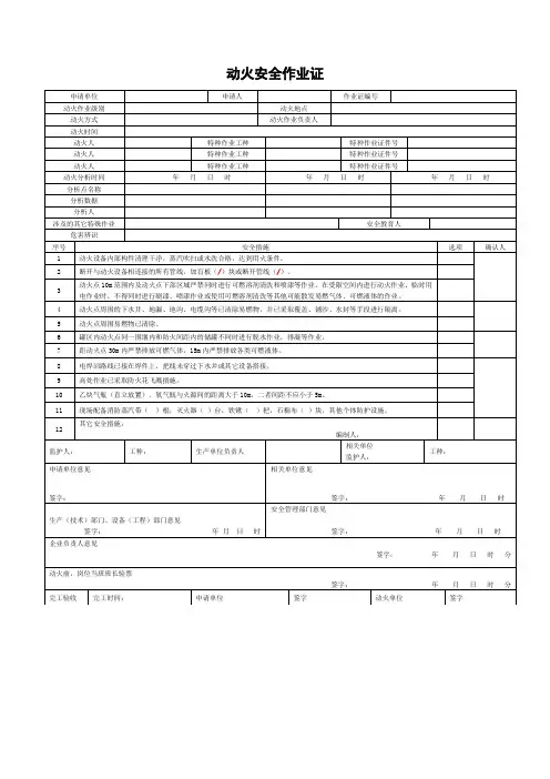 安全作业八大作业票