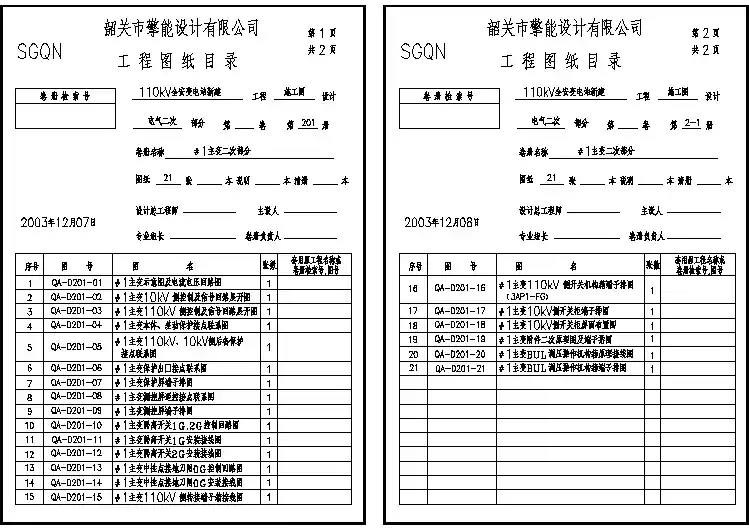 典型110KV变电站电气设计cad二次部分施工图