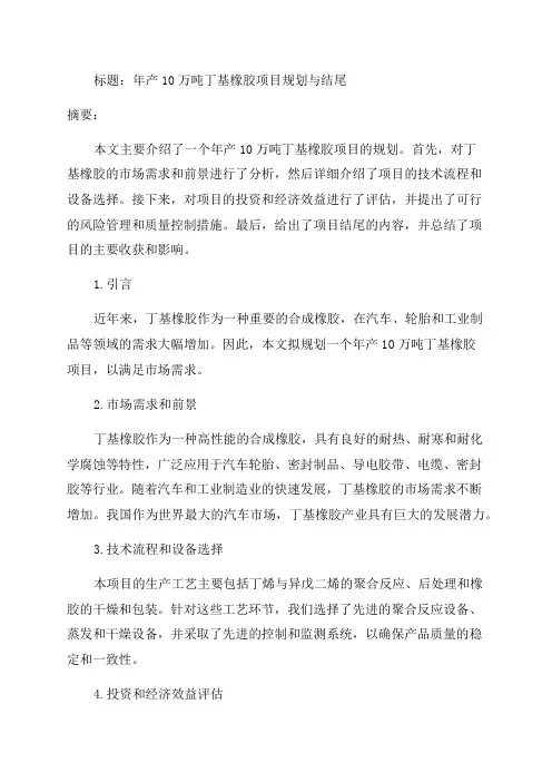 年产10万吨丁基橡胶项目规划