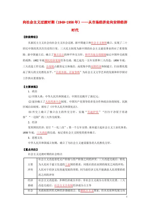 2024年高考历史16个阶段特征9中国：向社会主义过渡时期含解析
