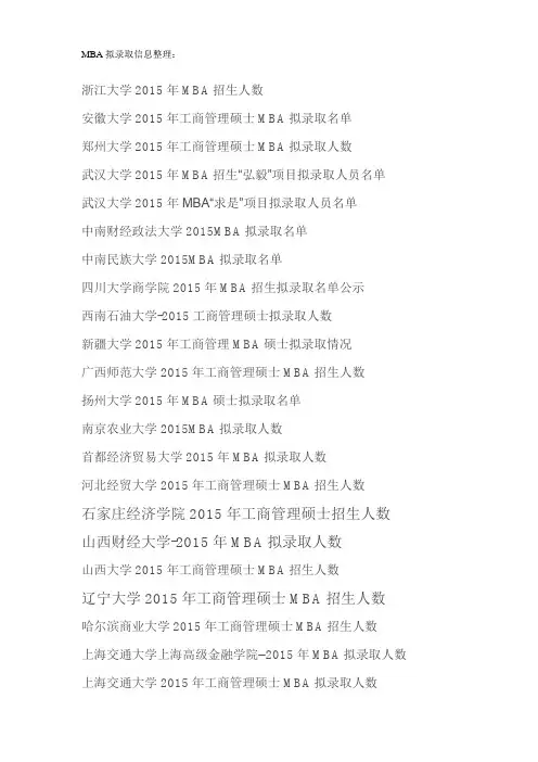 2015年MBA招生拟录取信息整理5.15一版