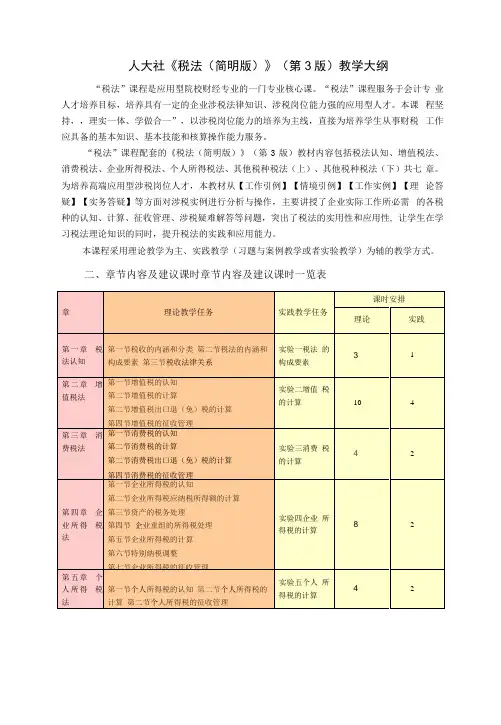 税法(简明版)(第3版)   教学大纲