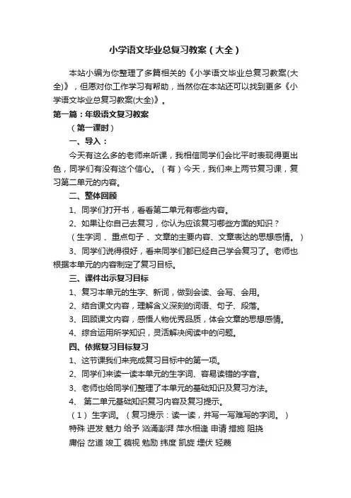 小学语文毕业总复习教案（大全）