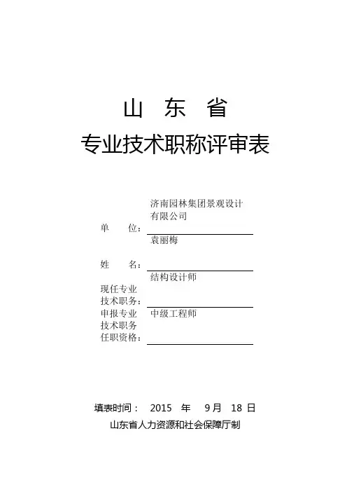 山东省专业技术职称评审表(打草稿用,正式表格购买 手写 1份 贴1寸照片1张)