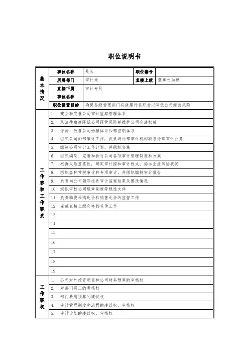 新华信-德龙钢铁审计处处长职位说明书