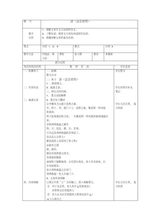 读《孟尝君传》
