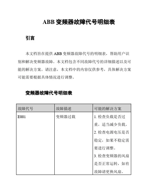 ABB变频器故障代号明细表