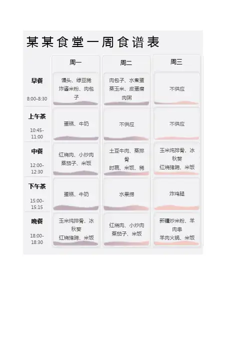 食堂一周食谱表