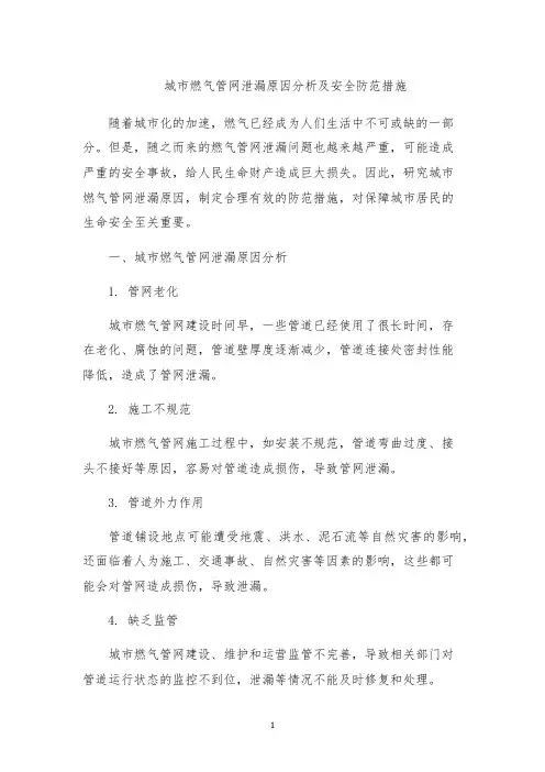 城市燃气管网泄漏原因分析及安全防范措施