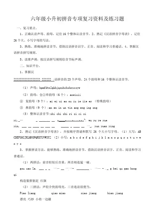 六年级小升初拼音专项复习资料及练习题.docx