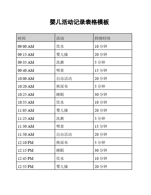 婴儿活动记录表格模板