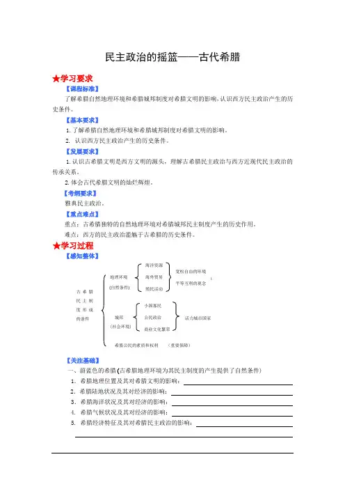 历史必修ⅰ人民版6.1民主政治的摇篮——古代希腊教学案.