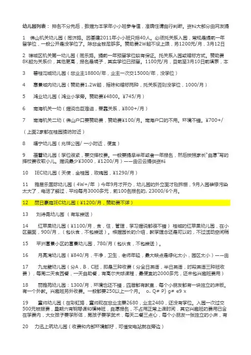 佛山幼儿园收费2011