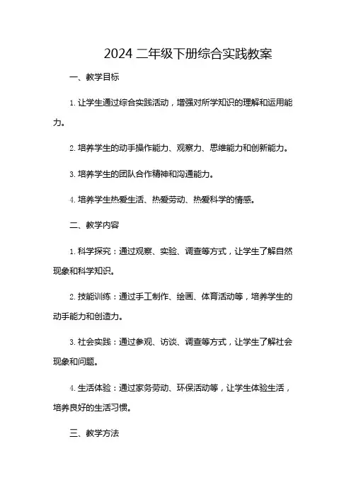 2024二年级下册综合实践教案(带目录)