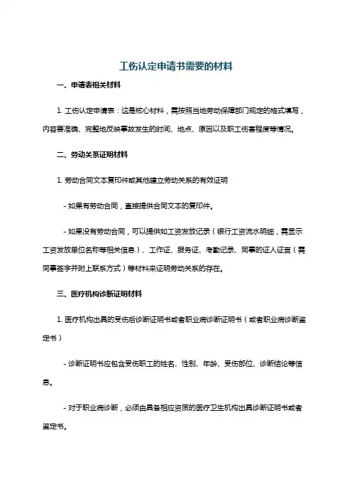 工伤认定申请书需要的材料
