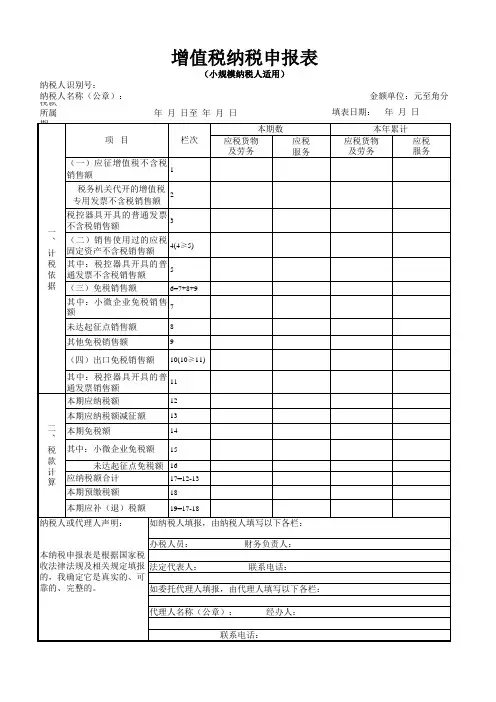 湖南省增值税纳税申报表(小规模)