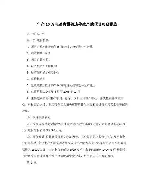 年产10万吨消失模铸造件生产线项目可研报告